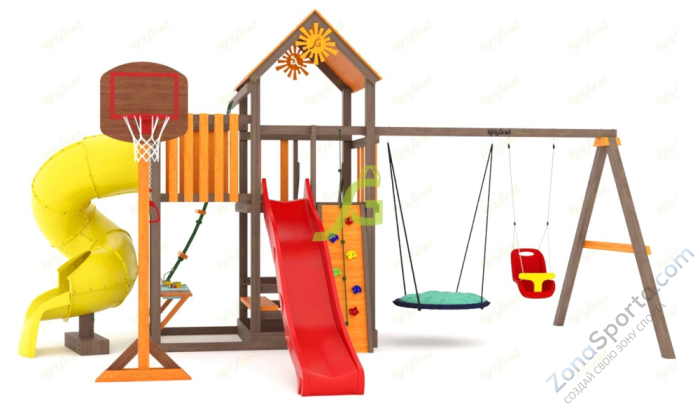 Деревянная детская площадка для дачи Igragrad Панда Фани с балконом и трубой