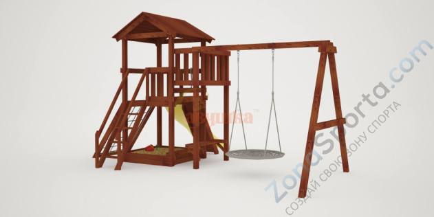 Детская площадка Савушка Мастер 2 с качелями Гнездо 1 метр (Махагон)