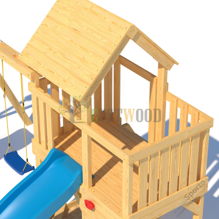 Детская деревянная игровая площадка для улицы дачи CustWood Scout S3 с деревянной крышей