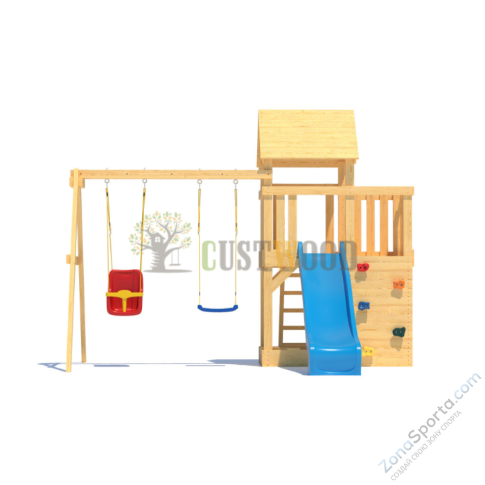 Детская деревянная игровая площадка для улицы дачи CustWood Scout S3 с деревянной крышей