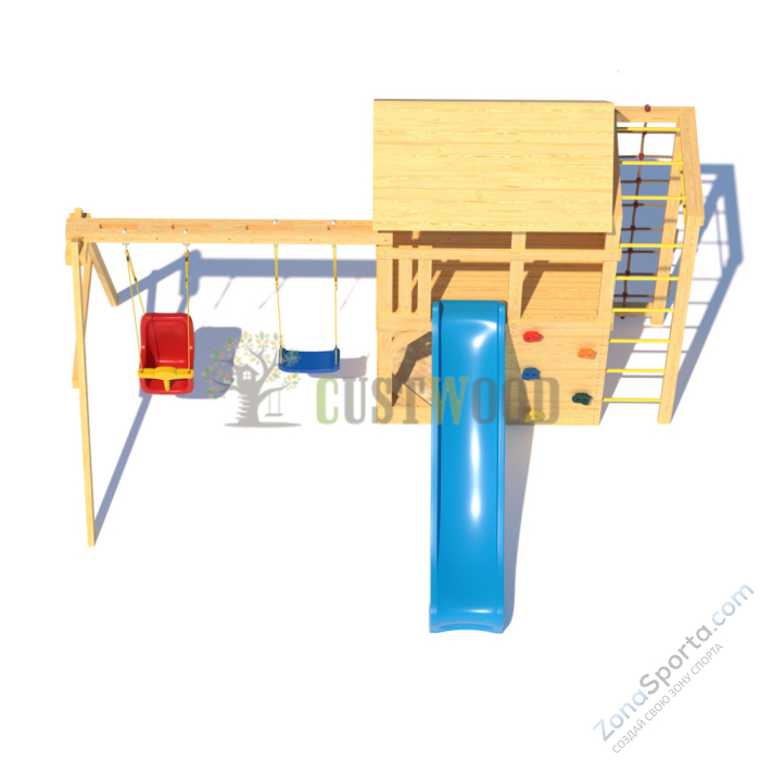 Детская деревянная игровая площадка для улицы дачи CustWood Scout S4+ с большой деревянной крышей