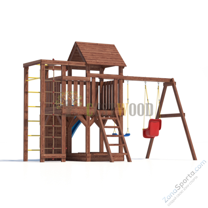 Детская деревянная игровая площадка для улицы дачи CustWood Scout SC4 с деревянной крышей