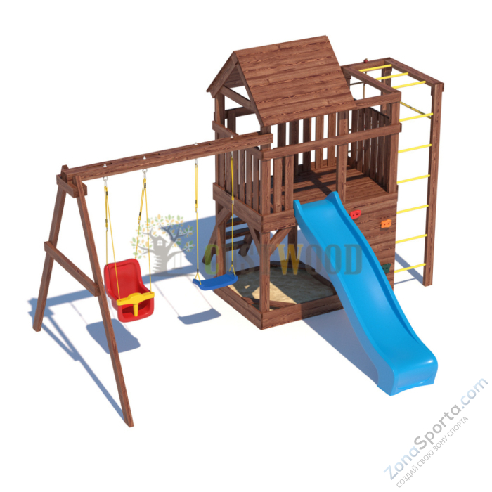 Детская деревянная игровая площадка для улицы дачи CustWood Scout SC4 с деревянной крышей