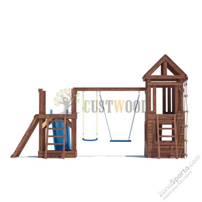 Детская деревянная игровая площадка для улицы дачи CustWood Scout SC9 с деревянной крышей