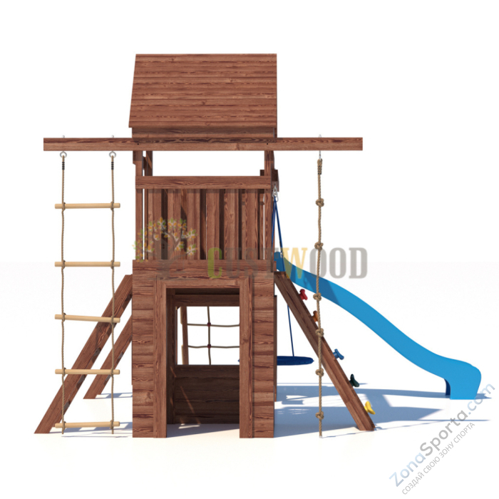 Детская деревянная игровая площадка для улицы дачи CustWood Scout SC9 с деревянной крышей