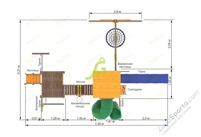Детская площадка IgraGrad Панда Фани Мостик с трубой