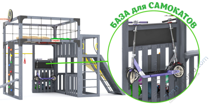 Детская площадка Савушка Куб-3 (Серый) подушками и коконом