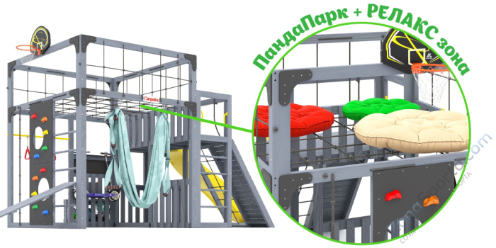 Детская площадка Савушка Куб-3 (Серый) с гамаком для йоги