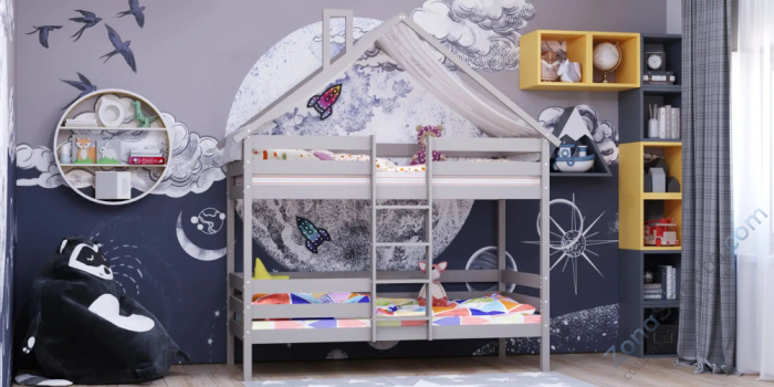 Кровать-домик Савушка-06 двухъярусная 90х180 Cappuccino (капучино)