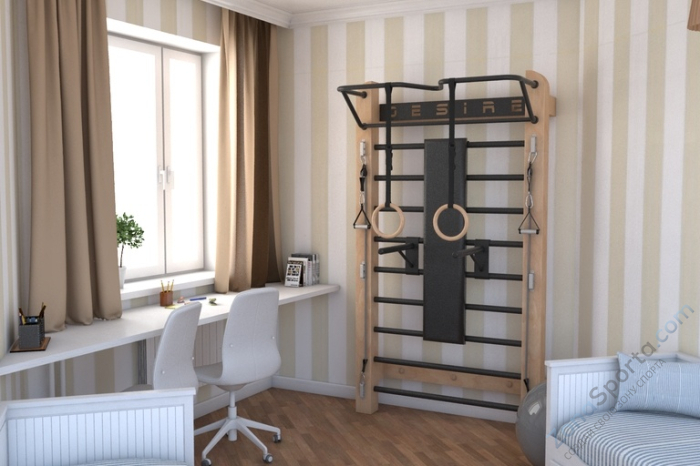 Шведская стенка с эспандерами, брусьями и скамьей Desire Eco Plus