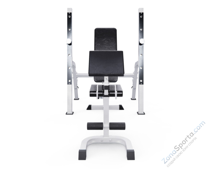 Скамья со стойками под штангу DFC GORILLA белая, с партой для бицепса