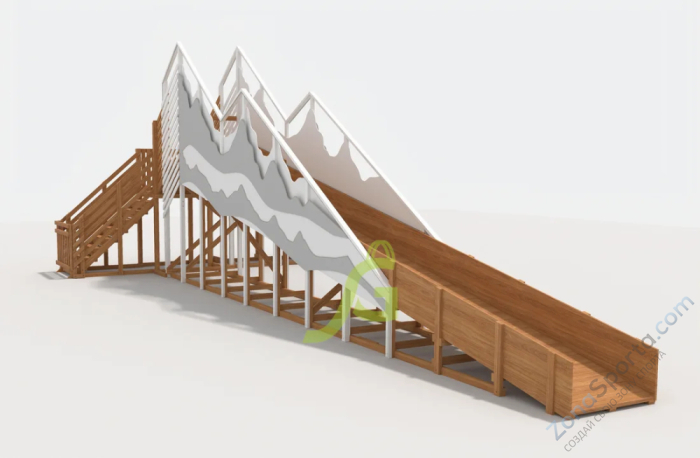 Зимняя деревянная горка IgraGrad Snow Fox 12 м с двумя скатами мод.5