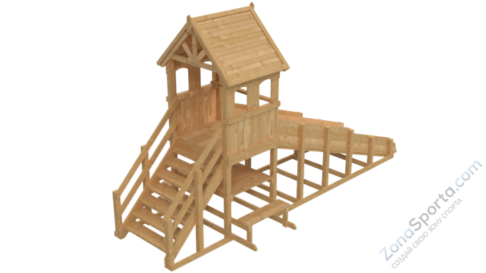 Зимняя деревянная заливная горка Теремок 1 (без окраски)