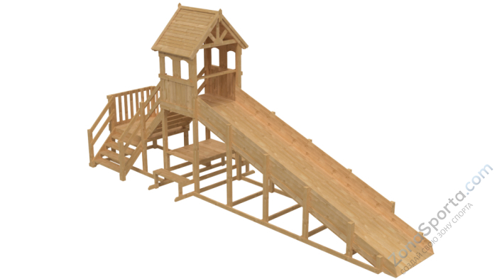 Зимняя деревянная заливная горка Теремок 2 (без окраски)