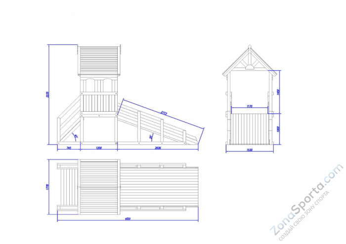 Зимняя деревянная заливная горка Теремок (пропитка)